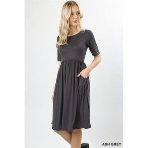 Gray Empire Waist Pocket Dress Small